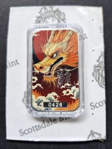 Color Lucky Dragon Bar Kuangying Silver Bar 1 Troy Oz .999 Scotsdale Mint Sealed