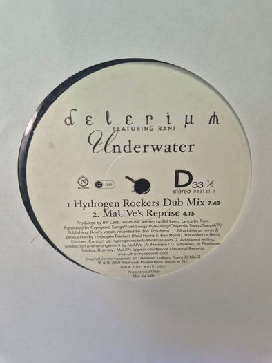 Delerium ft. Rani  Underwater (Rare 2001 UK 2x12" Vinyl Promo) NM Vinyl