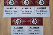 Lot of 5  vintage  Mantilla fine old Irish Ruby wine labels