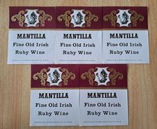 Lot of 5  vintage  Mantilla fine old Irish Ruby wine labels