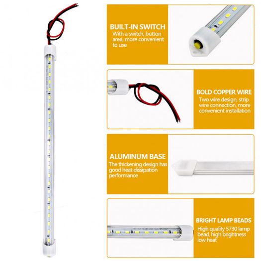 25133 12V 36 LED Car Interior Light Lamp Strip Bar On/Off Switch for Van Lorry Truck Camper Caravan Camping RV Caravan