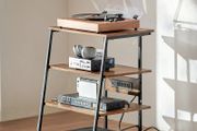 4-Tier AV Media Stand with Power Strips, Corner TV Stand with LED Lights, Height Adjustable