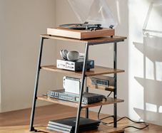 4-Tier AV Media Stand with Power Strips, Corner TV Stand with LED Lights, Height Adjustable