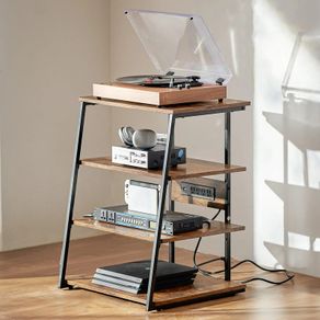4-Tier AV Media Stand with Power Strips, Corner TV Stand with LED Lights, Height Adjustable