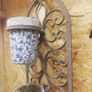 Vintage wrought iron plant hangers. Porcelain containers Image 5