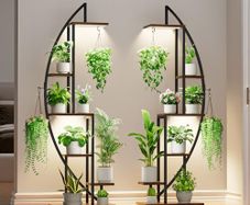 Plant Stand Indoor with Grow Lights, 6 Tiered Tall Plant Shelf, Metal Plant Stand for Indoor Plants Multiple, Half-Moon Plant Rack Display Shelf, 2 Pcs Plant Holder for Living Room, Patio