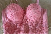 pink lace and pearl-beaded bustier camisole