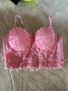 pink lace and pearl-beaded bustier camisole