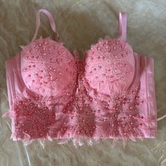 pink lace and pearl-beaded bustier camisole