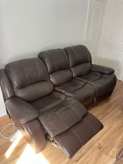Brown leather recliner sofa