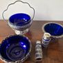 Vintage Cobalt Blue Glass & EPNS Tableware / Condiment Set Image 5