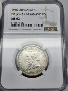 Lithuania 1936 5 Litu Litai NGC MS62