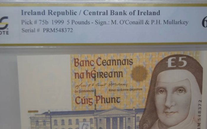 Ireland 1999 5 Pound Banknote Note 15/10/99 Pcgs Superb Gem Unc 67ppq Pop 2/0 !