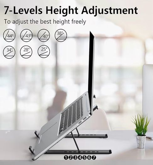 Adjustable Laptop Riser ABS Silicone Foldable Lap Desk Portable Computer Holder, Ventilated Cooling Notebook Stand for 10 15.6 Laptops,Tablet-Black