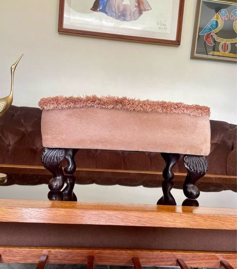 Vintage Low Square Dusty Pink Footstool 1980s Chic with Tassel Border