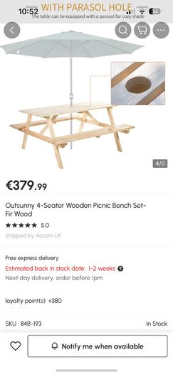 Outsunny 4-Seater Wooden Picnic Bench Set-Fir Wood