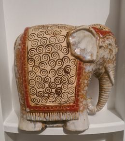 Vintage Glazed Ceramic Elephant Heavy