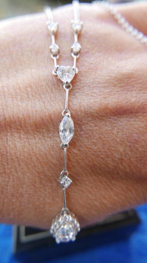 Vintage Sterling Silver 925 Multiple Cubic Zirconia Gems Necklace 5,6g length -18"