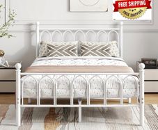 Double Metal Bed Frame with Headboard 135 x 190 cm, Black Heavy Duty Foundation, Metal Slat Support, Underbed Storage, Easy Assembly, for Bedroom Dorm Guest Room