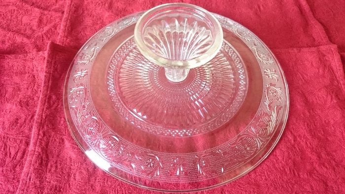 Vintage Cut Glass Art Deco Footed Cake Stand