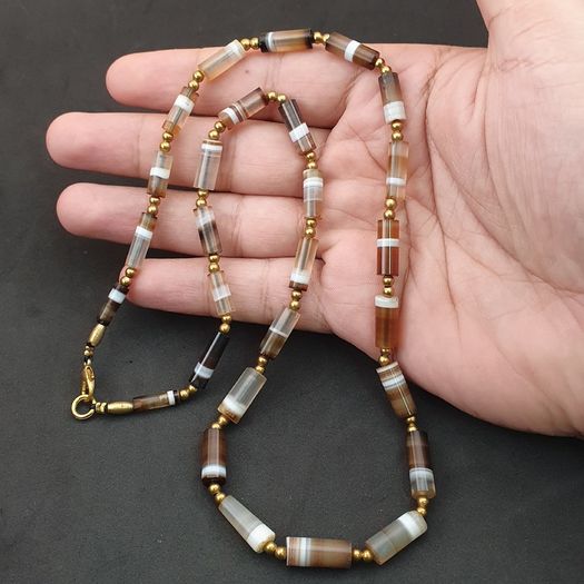 Authentic Antique Yemeni Banded Agate Beads Necklace 22 inches
