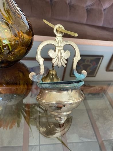 Vintage Brass Holy Water Font Wall Hanging Religious Home Decor