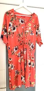 NEXT Coral Floral Summer Dress Sz 18UK (Fit 16-20UK)