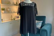 Brand-new Ladies Black Chiffon Lace Short Sleeved Top from David Emanuel