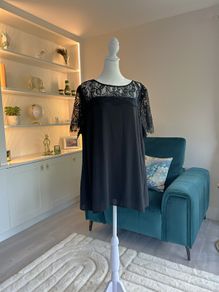 Brand-new Ladies Black Chiffon Lace Short Sleeved Top from David Emanuel