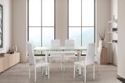 Extendable Glass Dining Table Set 6 chairs white