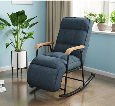 BRAND NEW Rocking Chair Home Bedroom Lounge Chairs Simple Modern Balcony Armchair Sofa Recliner Dark Blue