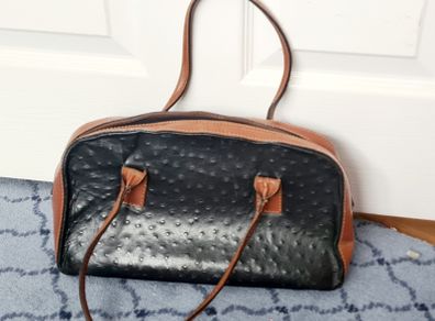 Tan and Black Vintage Leather Handbag