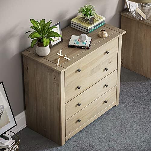 Panama 4 Drawer Chest Solid Pine Wood, Bedroom furniture, Waxed Oak Finish