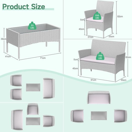 4 Person Rattan Wicker Sofa Set