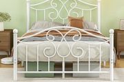 4ft6 Double Bed Frame with Headboard and Footboard Metal Bed Frame Double Mattress Foundation No Box Spring Needed/Easy Assembly/Bedstead Base/White