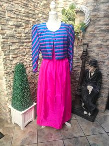 80s Vintage handmade dress with striped bolero jacket