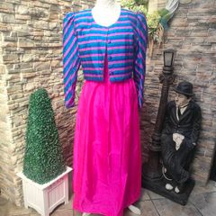 80s Vintage handmade dress with striped bolero jacket