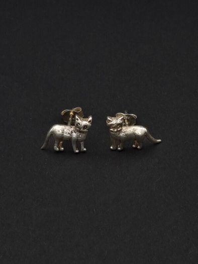 925 Vintage Sterling Silver Cats Stud Earrings