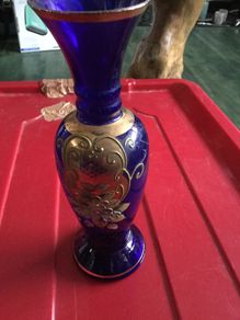 Blue glass vase with gold gilt