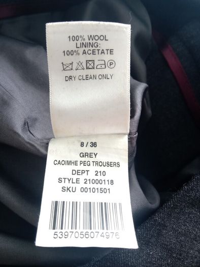 Peter O'Brien AIWear Wool Peg Leg Trousers Grey size 8