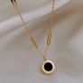 Roman Numeral Black Stone Gold Necklace Image 2