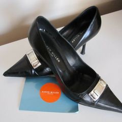 Gorgeous Karen Millen Ladies Womens Black Leather High Hill Shoes Size 37.5