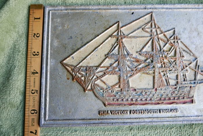 HMS Victory , Portsmouth , Vintage aluminum plate 10" x 6,5"