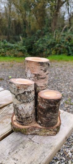 Birch Wood Log Candle Holder  Tealight Stand