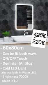 LED Bathroom Mirror Antifog Fog Free 60cm