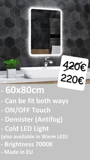 LED Bathroom Mirrors Selection Clock Speakers Bluetooth Demister Antifog Wi-Fi Weather Station Makeup
