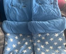 Two blue fleece footmuffs