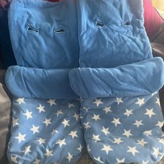 Two blue fleece footmuffs