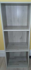 Modern Grey Woodgrain 3-Cube Storage Organizer / Slim Bookshelf