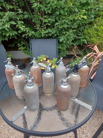 Antique, Soda Syphon, Glass Bottle, Steel mesh, Pub Memorabilia